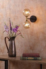 Takara 2 Light Wall Light Matt Black and Bronze With Twisted Amber Glass