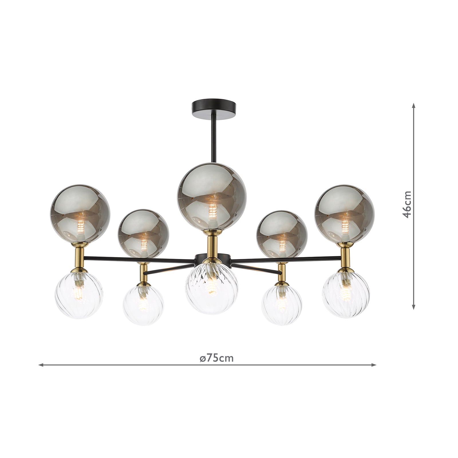 Takara 10 Light Semi-Flush Black With Twisted & Smoked Glass