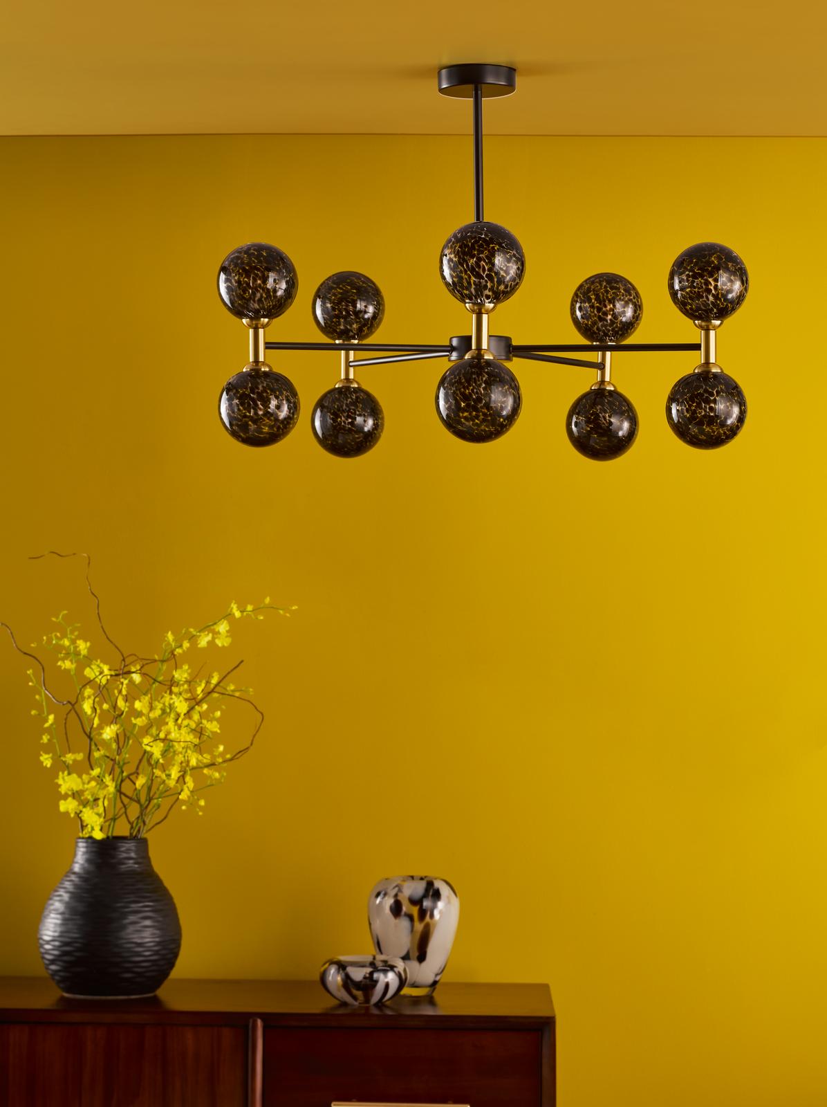 Takara 10 Light Semi-Flush Matt Black and Bronze With Black Confetti Glass