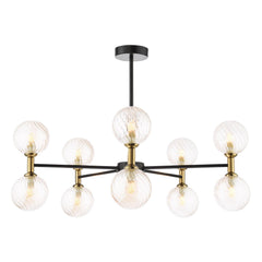 Takara 10 Light Semi-Flush Matt Black and Bronze With Twisted Amber Glass
