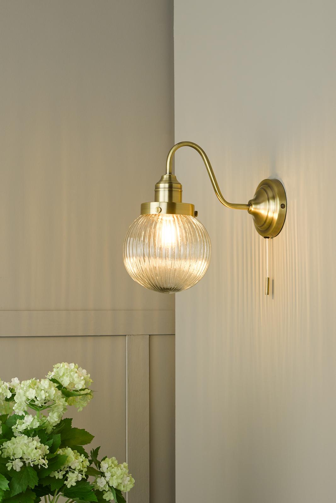 Tamara Wall Light Antique Brass Ribbed Glass