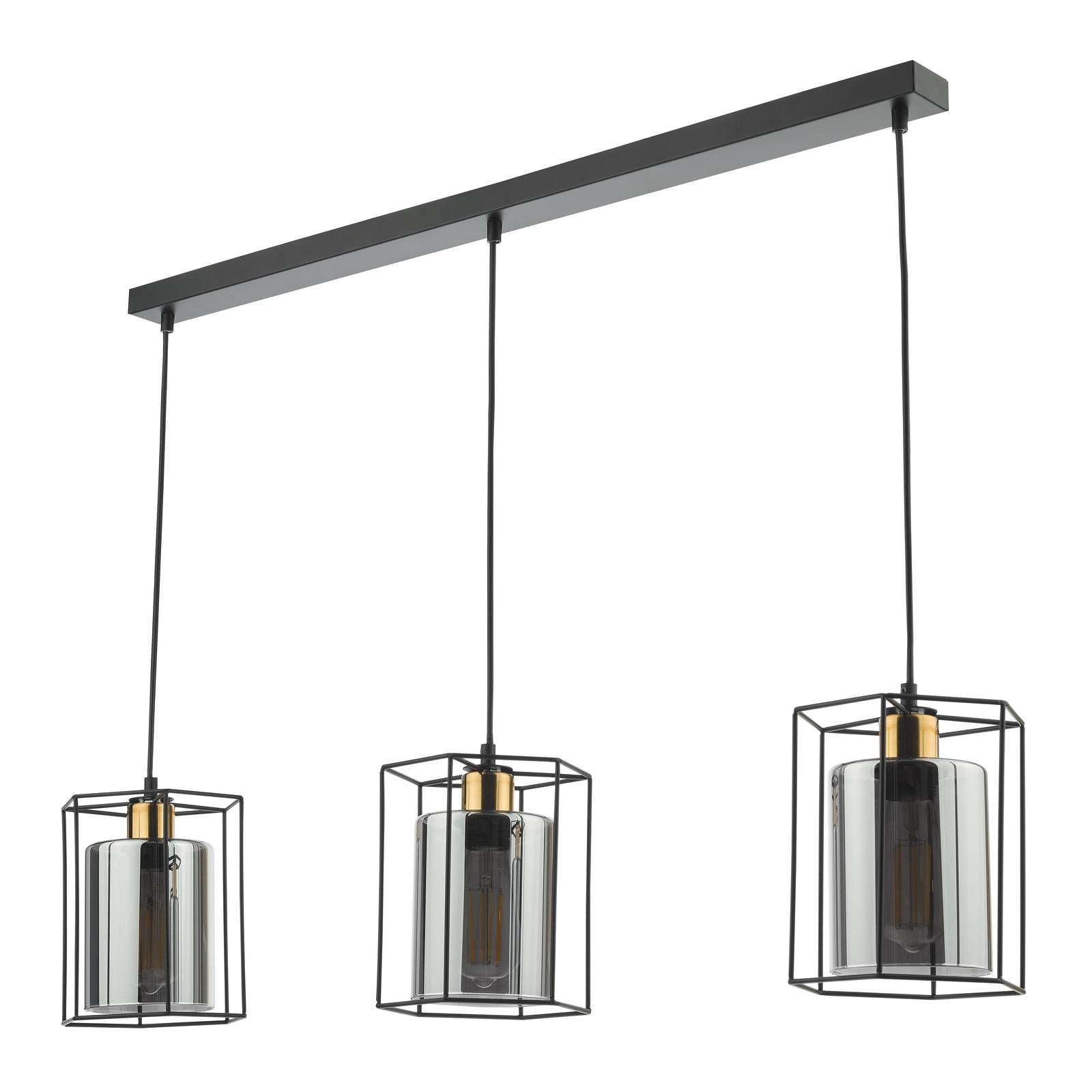 Tatum 3 Light Bar Pendant Matt Black and Smoked Glass