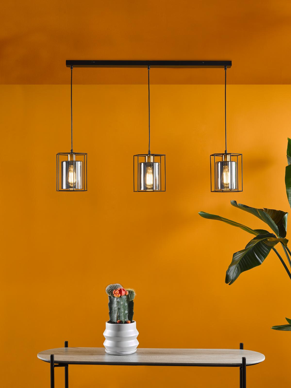 Tatum 3 Light Bar Pendant Matt Black and Smoked Glass