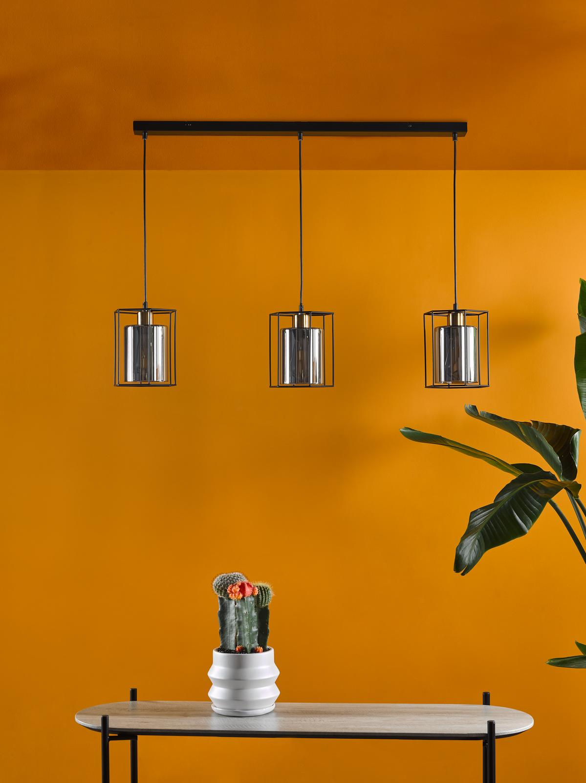 Tatum 3 Light Bar Pendant Matt Black and Smoked Glass