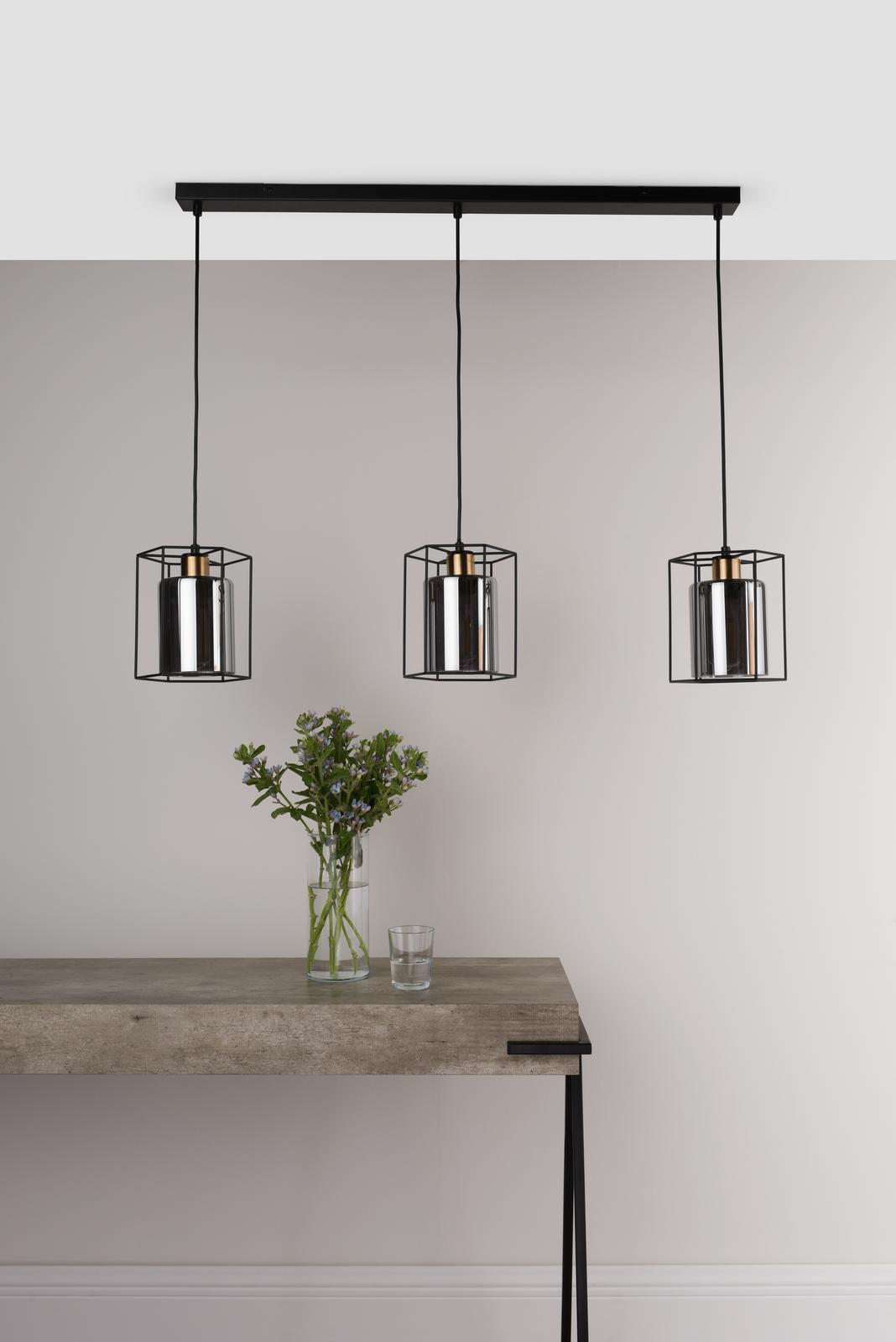 Tatum 3 Light Bar Pendant Matt Black and Smoked Glass