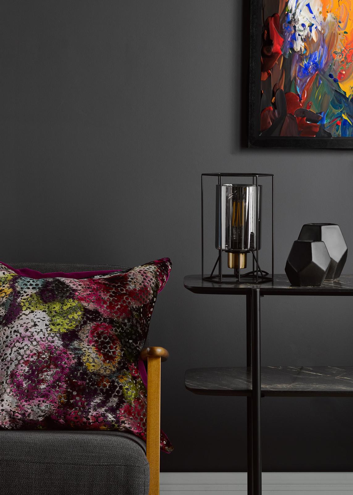 Tatum Table Lamp Matt Black and Smoked Glass