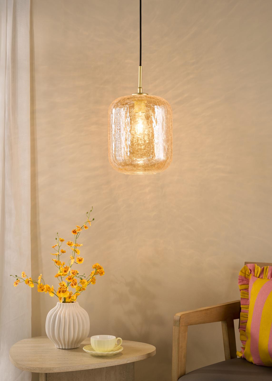 Tavia Pendant Satin Gold and Amber Glass