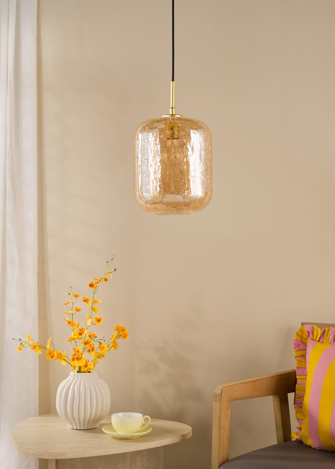 Tavia Pendant Satin Gold and Amber Glass