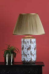 Tigris Ceramic Table Lamp White Leopard Motif with Shade