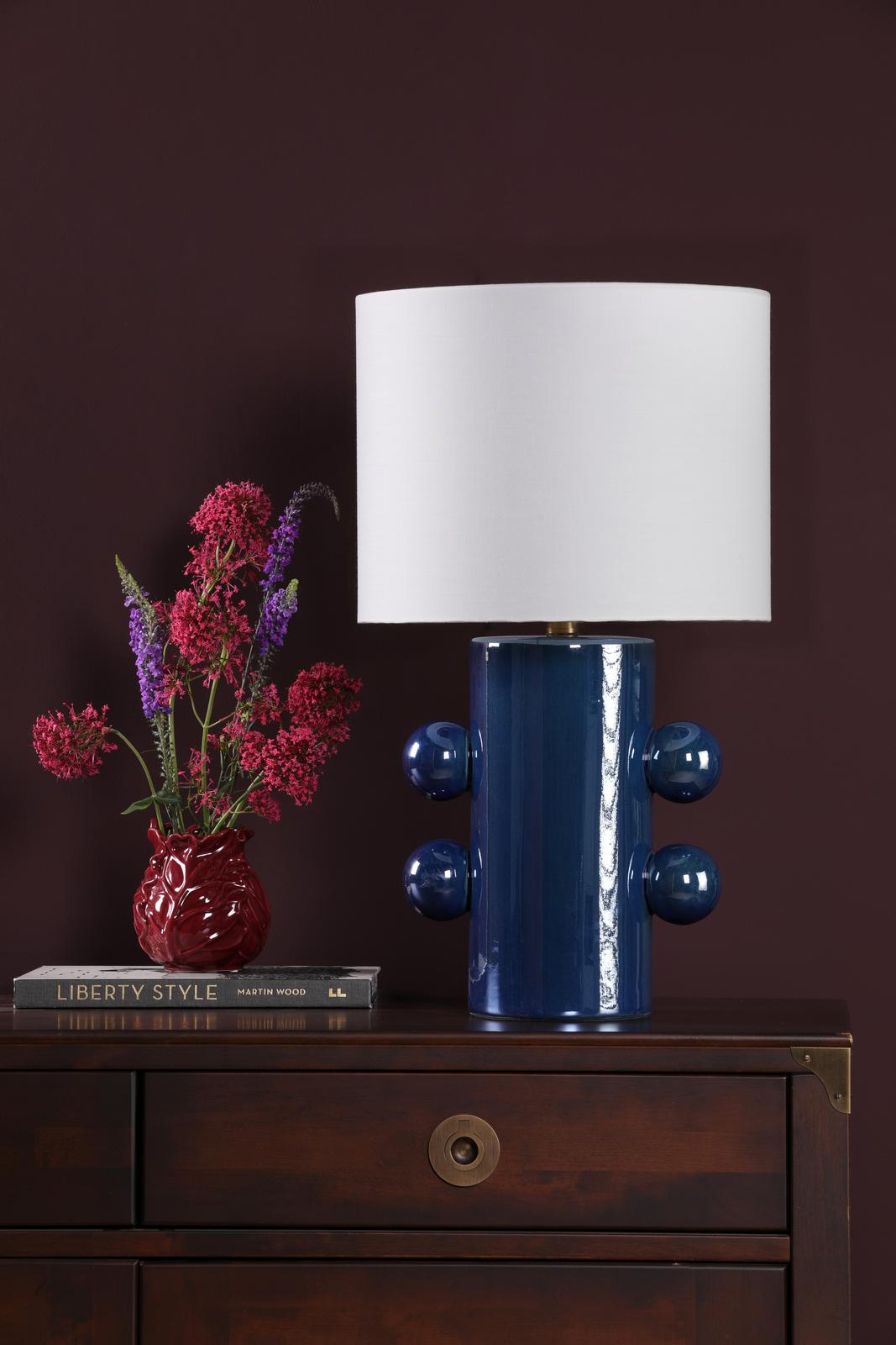 Tisha Table Lamp Blue Ceramic and Antique Brass With Shade