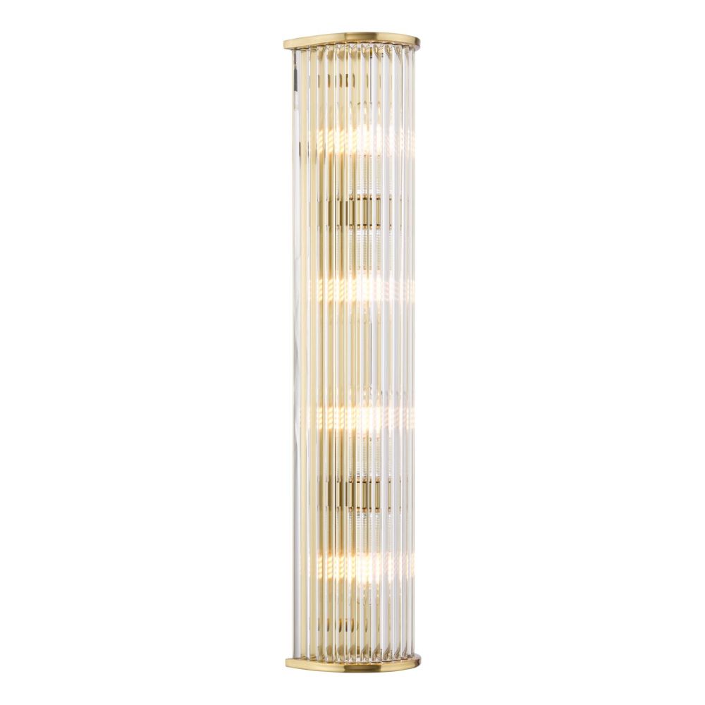 Tobiah 4 Light Bathroom Wall Light Natural Brass and Glass IP44