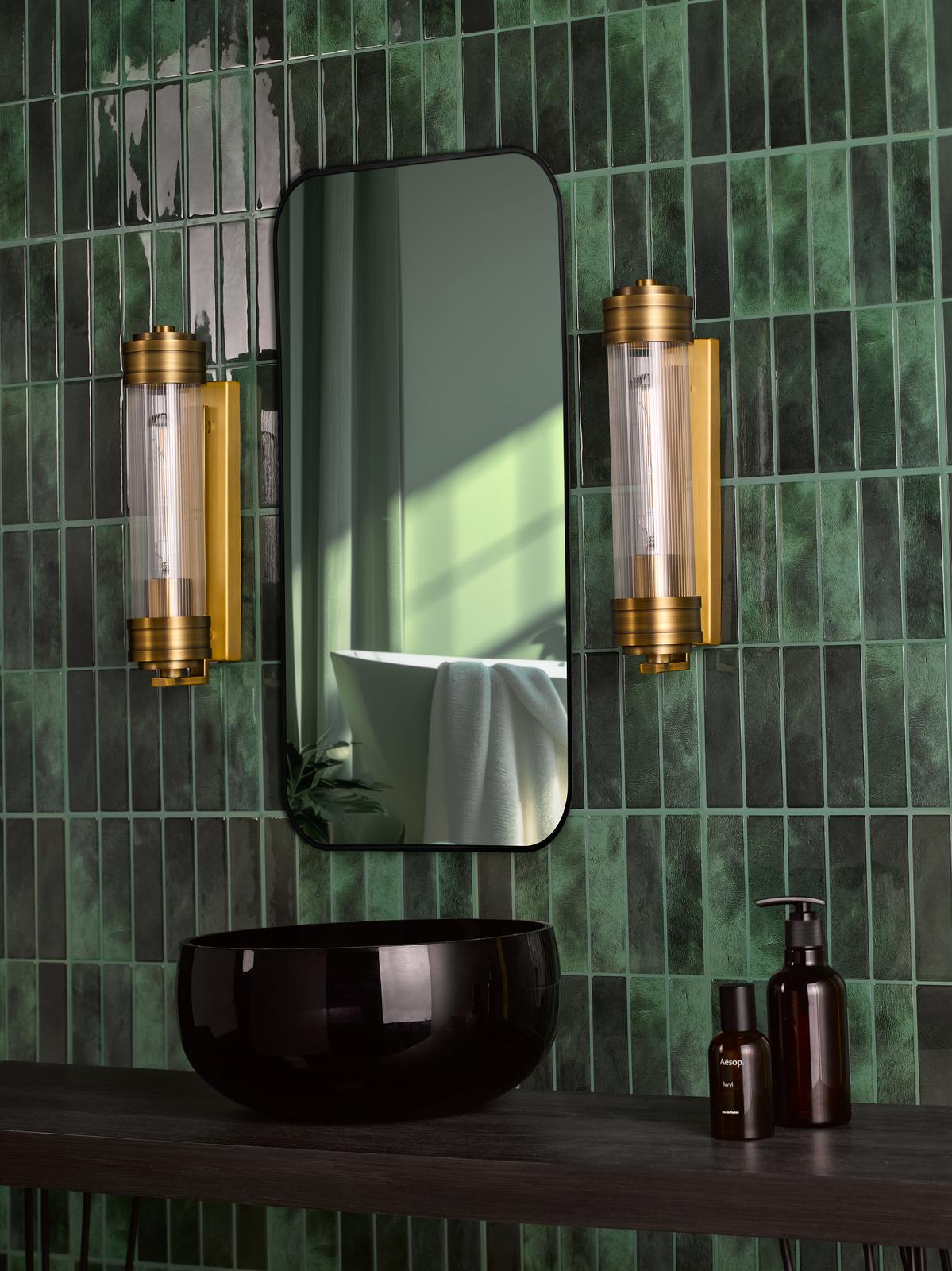 Tommaso Bathroom Wall Light Antique Bronze and Ribbed Glass IP44