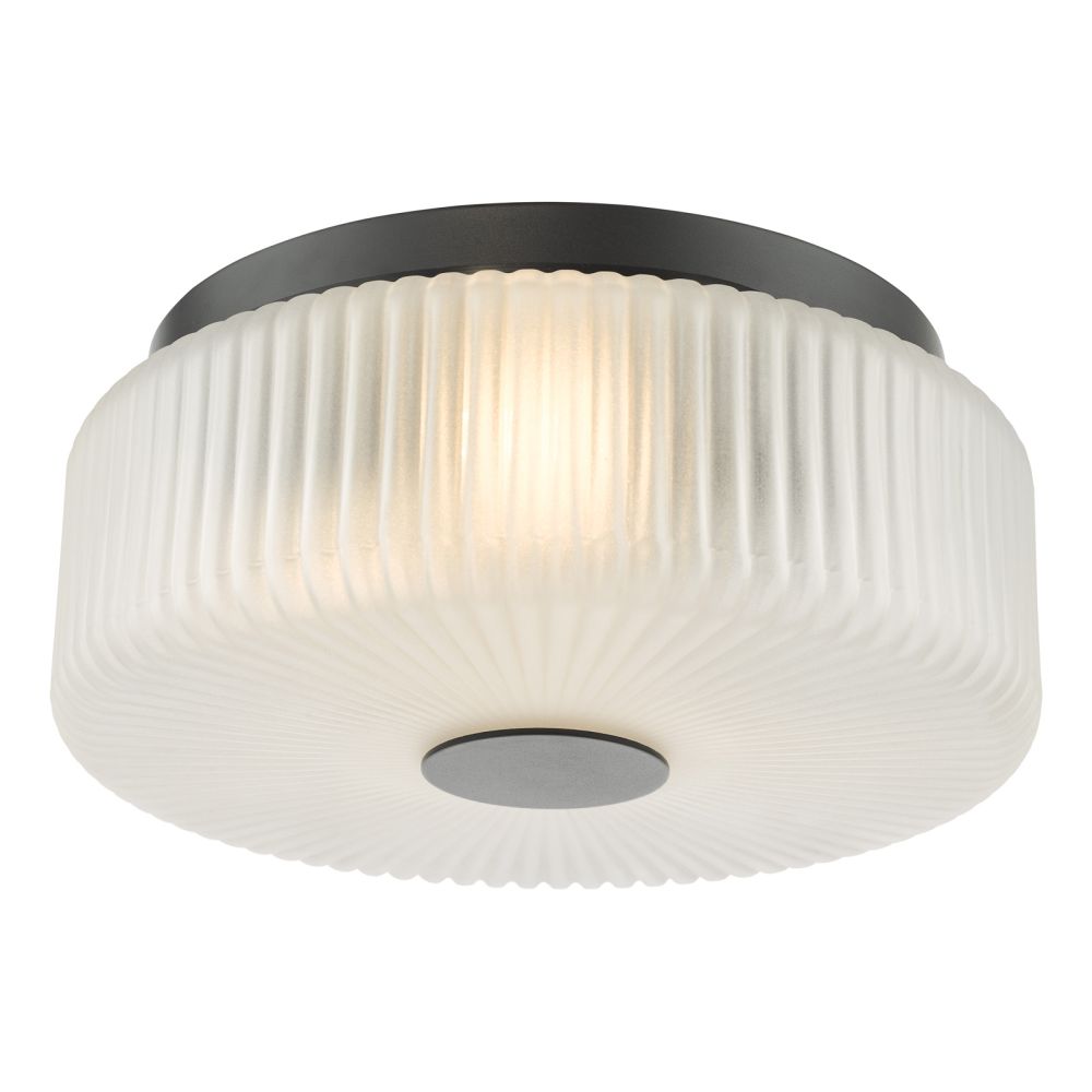 Twyman 3 Light Flush Satin Black and White Ribbed Glass IP44