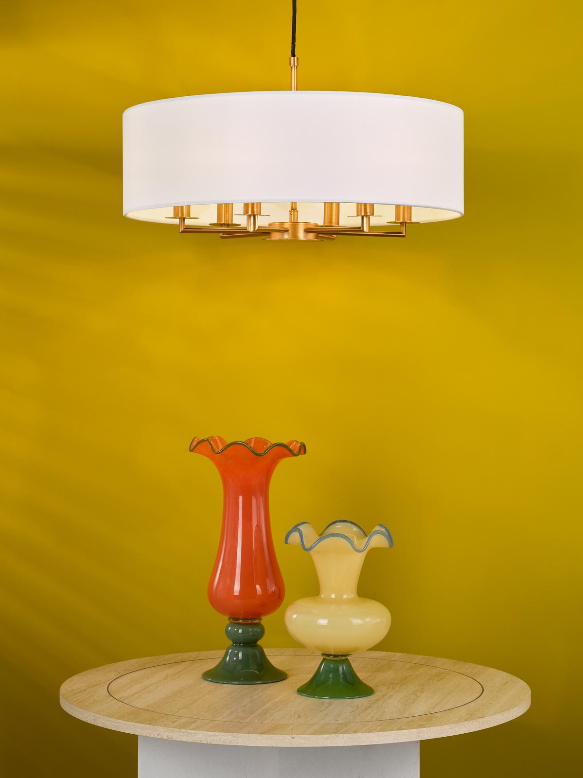 Tyler 6 Light Shadelier Antique Bronze and White With Shade