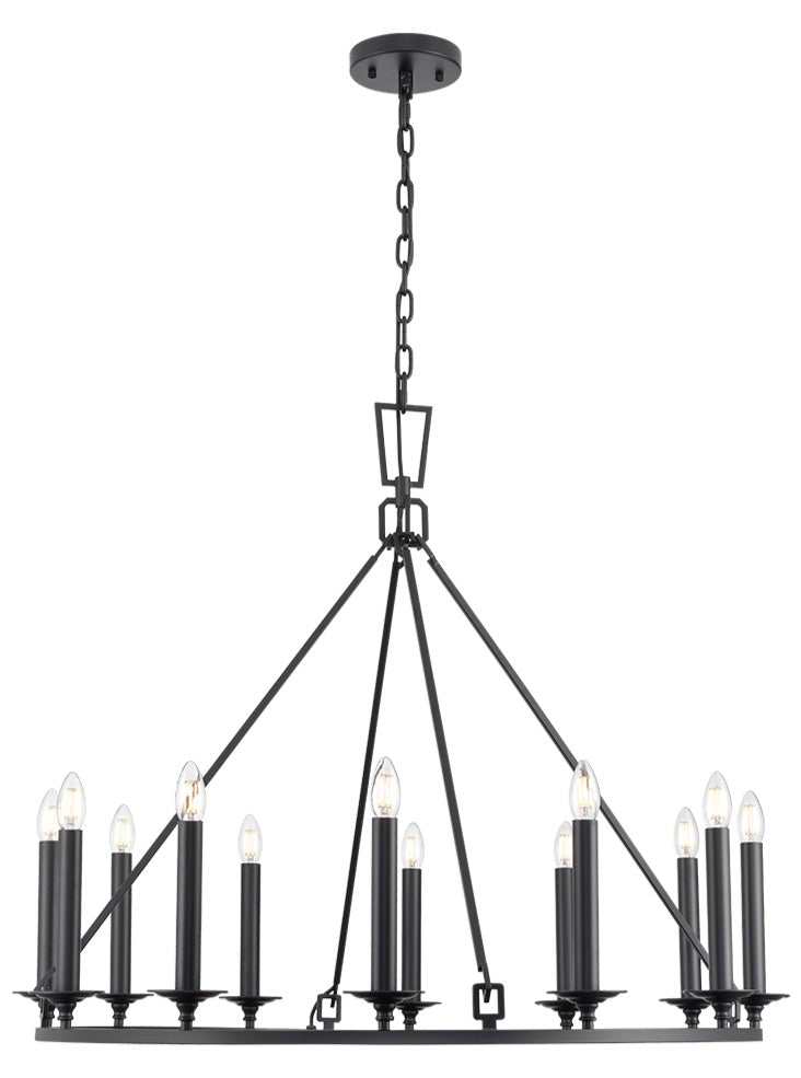 Franklite, Tudor 12Lt Chandelier Matt Black