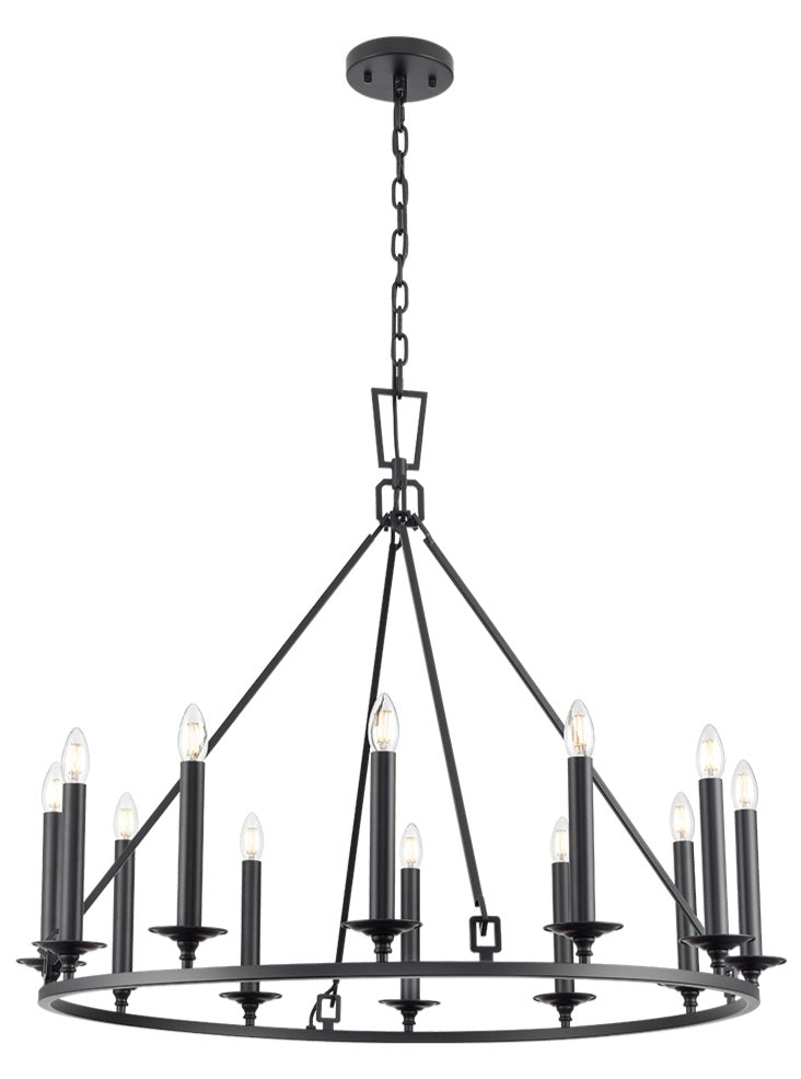 Franklite, Tudor 12Lt Chandelier Matt Black