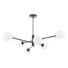 Vignette 6 Light Pendant Matt Black With Opal Glass