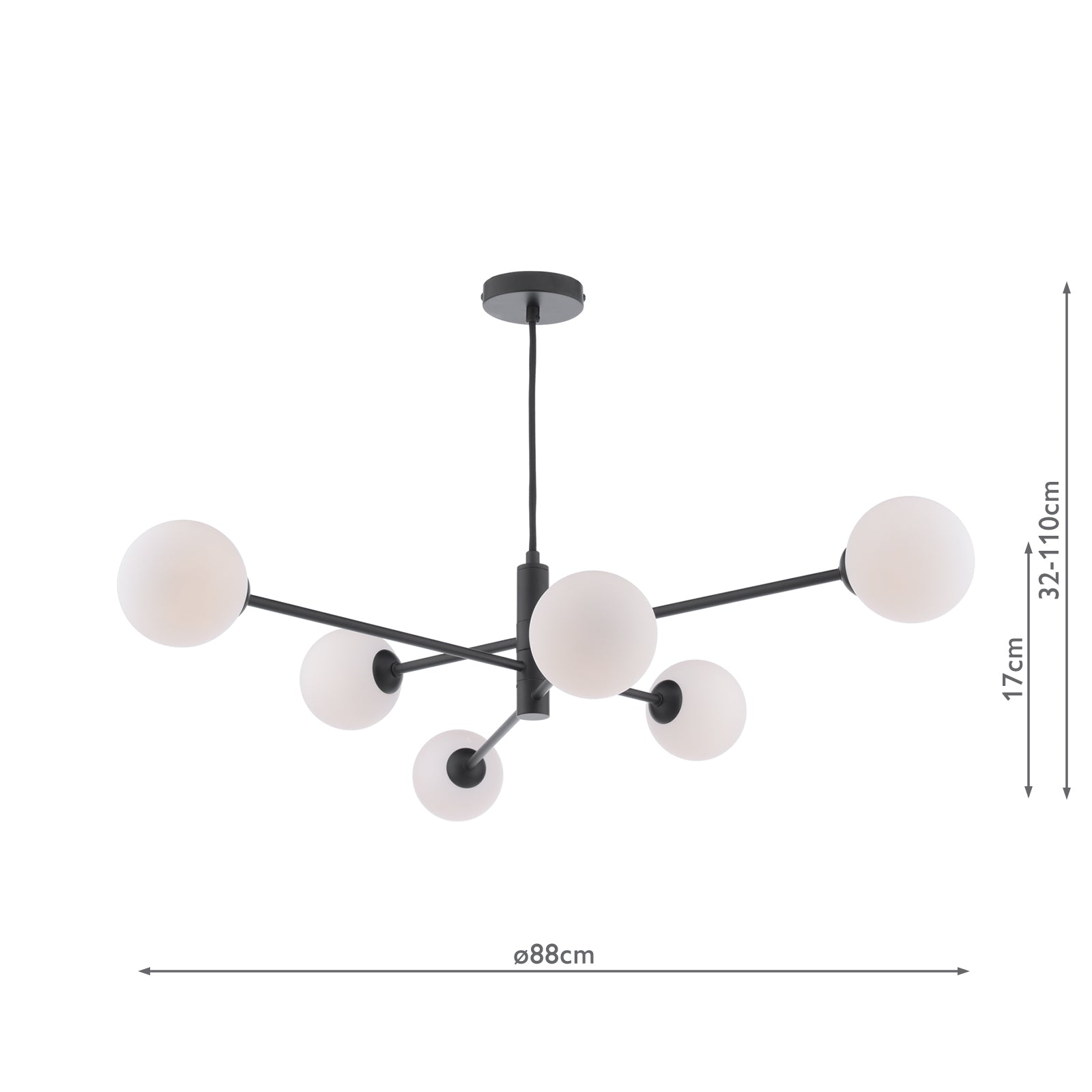 Vignette 6 Light Pendant Matt Black With Opal Glass