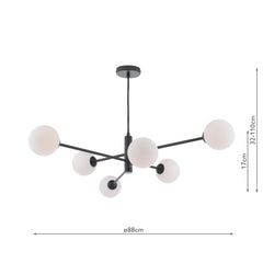 Vignette 6 Light Pendant Matt Black With Opal Glass