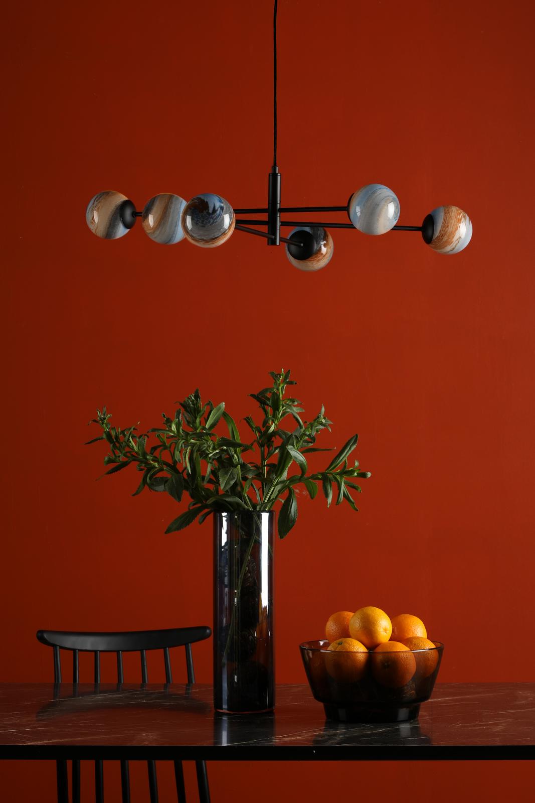 Vignette 6 Light Pendant Matt Black With Planet Style Glass
