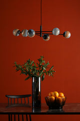 Vignette 6 Light Pendant Matt Black With Planet Style Glass