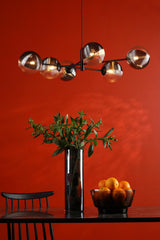 Vignette 6 Light Pendant Matt Black With Smoked/Clear Ribbed Glass