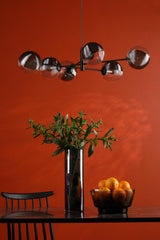 Vignette 6 Light Pendant Matt Black With Smoked/Clear Ribbed Glass