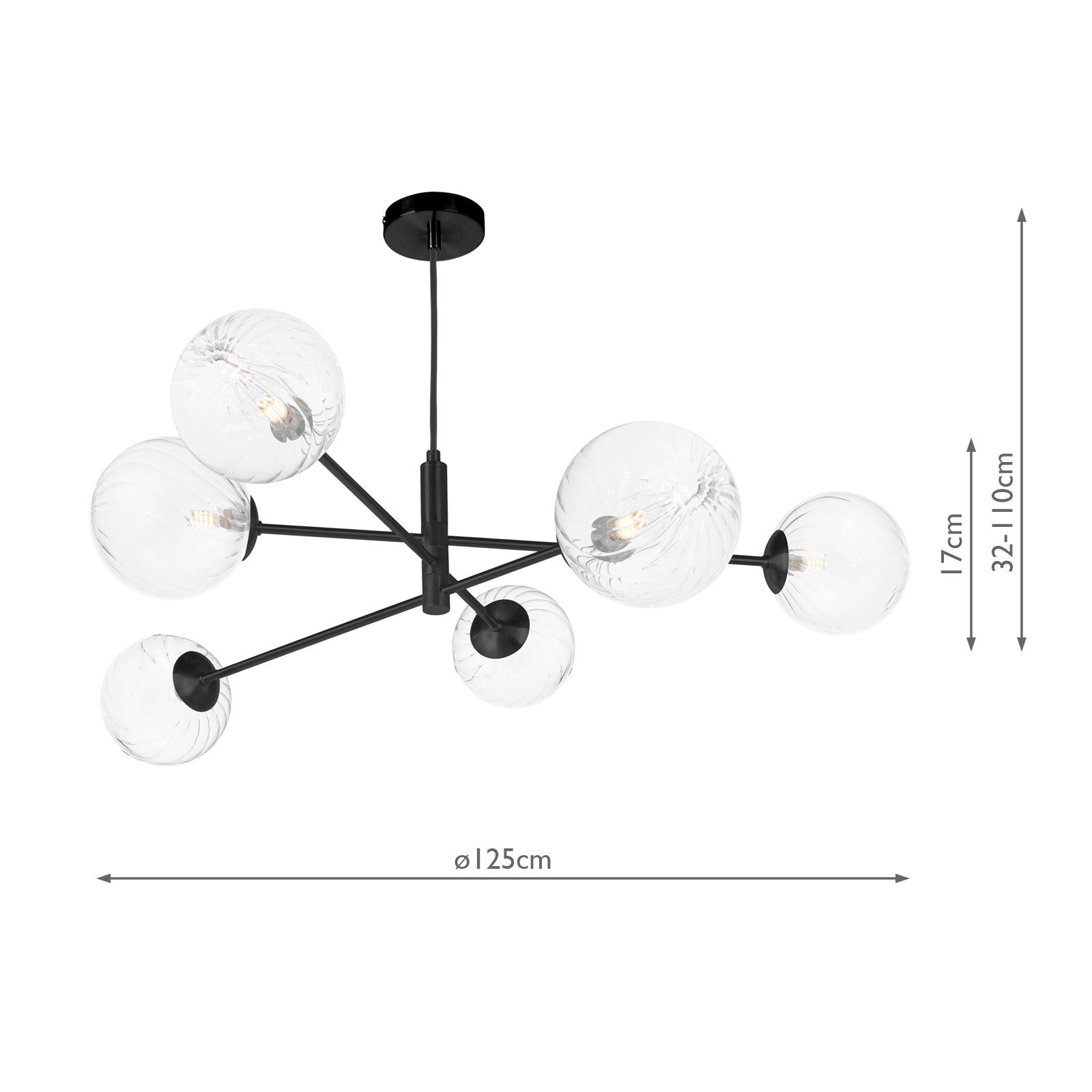 Vignette 6 Light Pendant Matt Black With Closed Glass