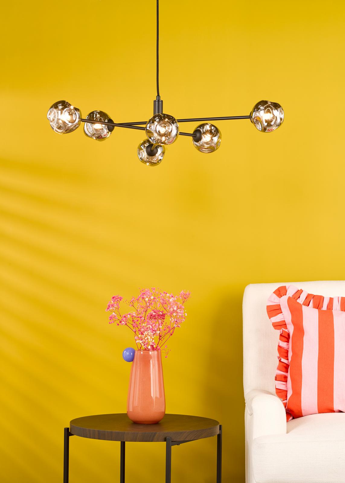 Vignette 6 Light Pendant Matt Black With Closed Organic Smoked Glass