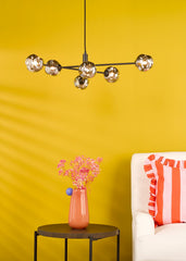 Vignette 6 Light Pendant Matt Black With Closed Organic Smoked Glass