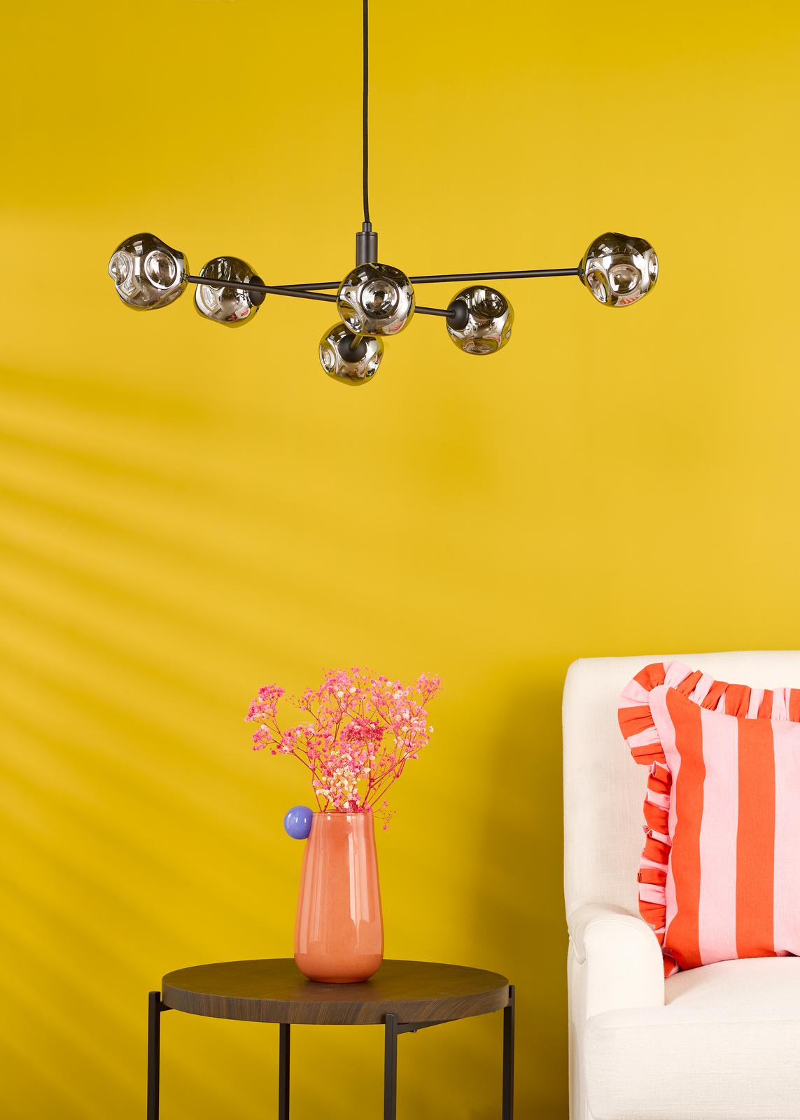 Vignette 6 Light Pendant Matt Black With Closed Organic Smoked Glass