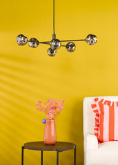 Vignette 6 Light Pendant Matt Black With Closed Organic Smoked Glass