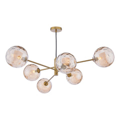 Vignette 6 Light Pendant Aged Brass With Amber Dimpled Glass