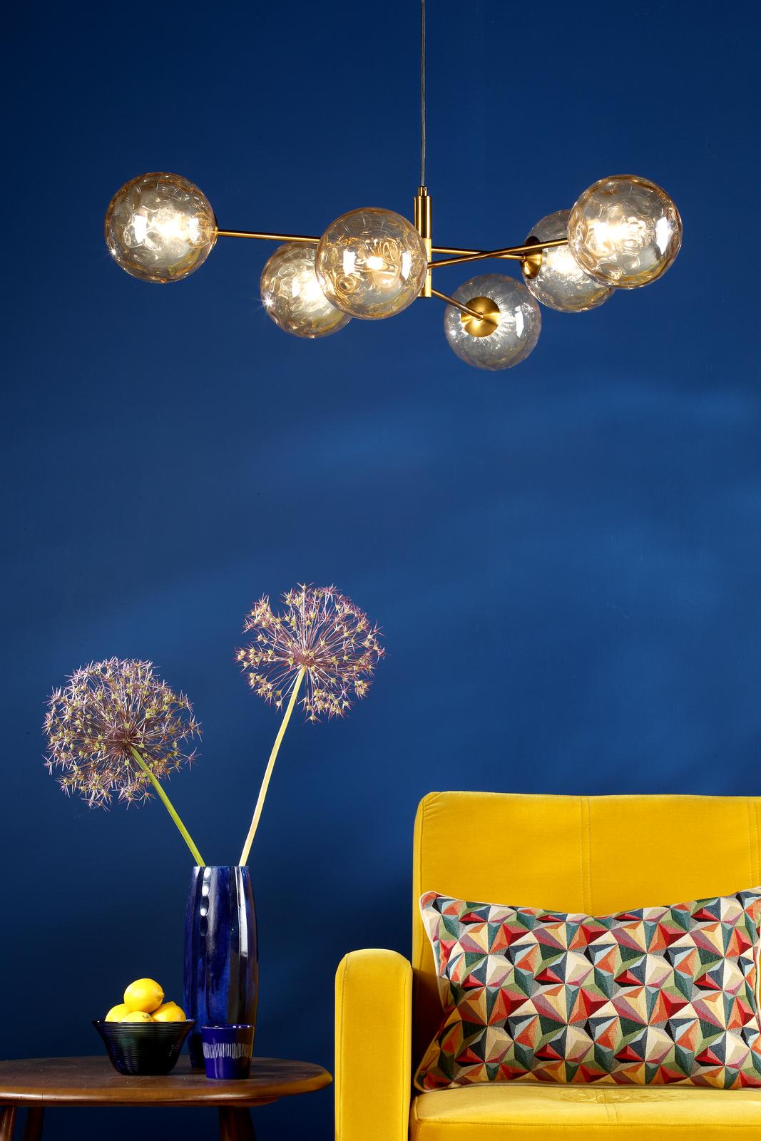 Vignette 6 Light Pendant Aged Brass With Amber Dimpled Glass