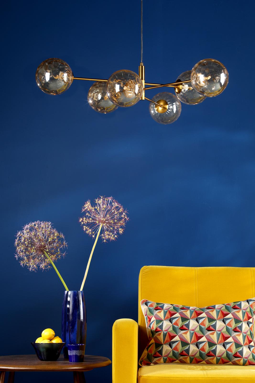 Vignette 6 Light Pendant Aged Brass With Amber Dimpled Glass