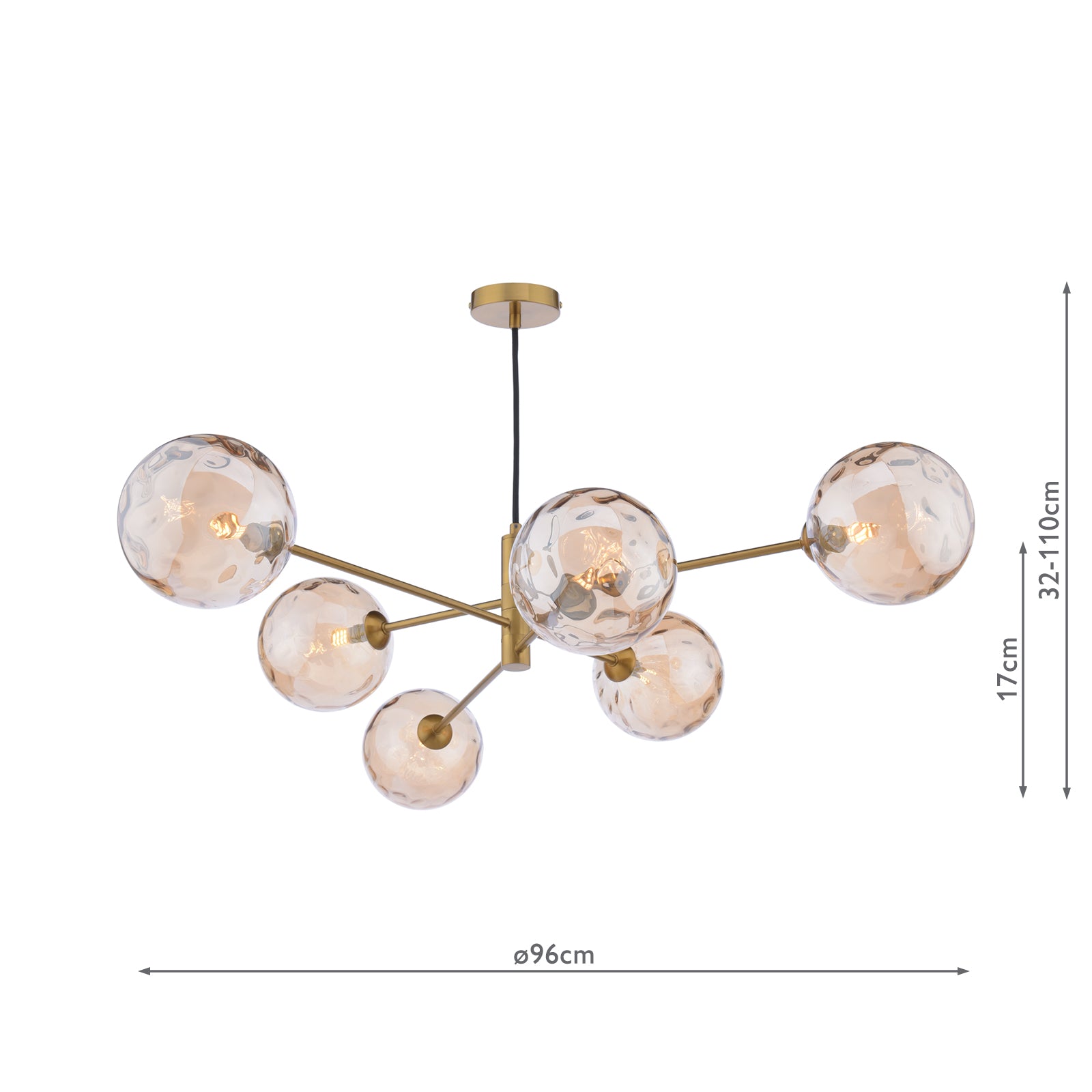Vignette 6 Light Pendant Aged Brass With Amber Dimpled Glass