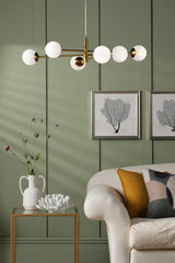 Vignette 6 Light Pendant Aged Brass With White Confetti Glass
