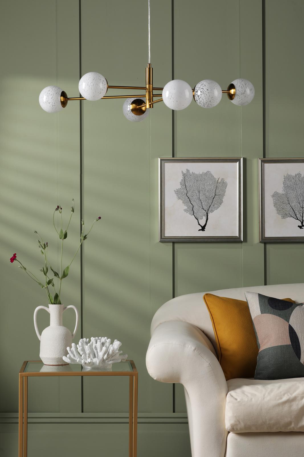 Vignette 6 Light Pendant Aged Brass With White Confetti Glass