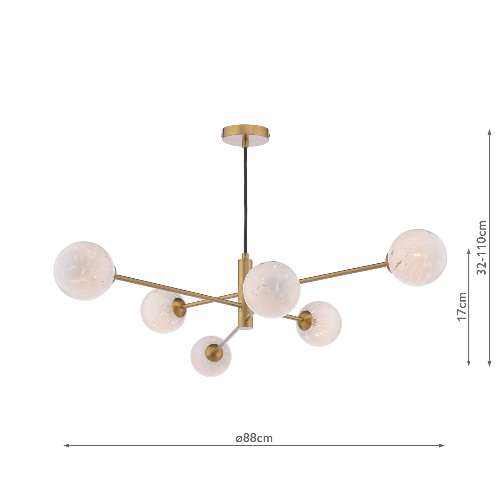 Vignette 6 Light Pendant Aged Brass With White Confetti Glass