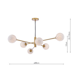 Vignette 6 Light Pendant Aged Brass With White Confetti Glass