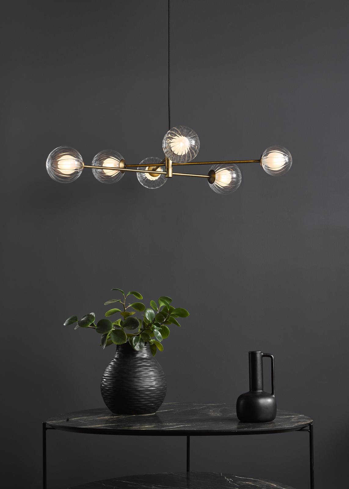 Vignette 6 Light Pendant Aged Brass With Clear/Opal Glass