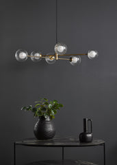 Vignette 6 Light Pendant Aged Brass With Clear/Opal Glass