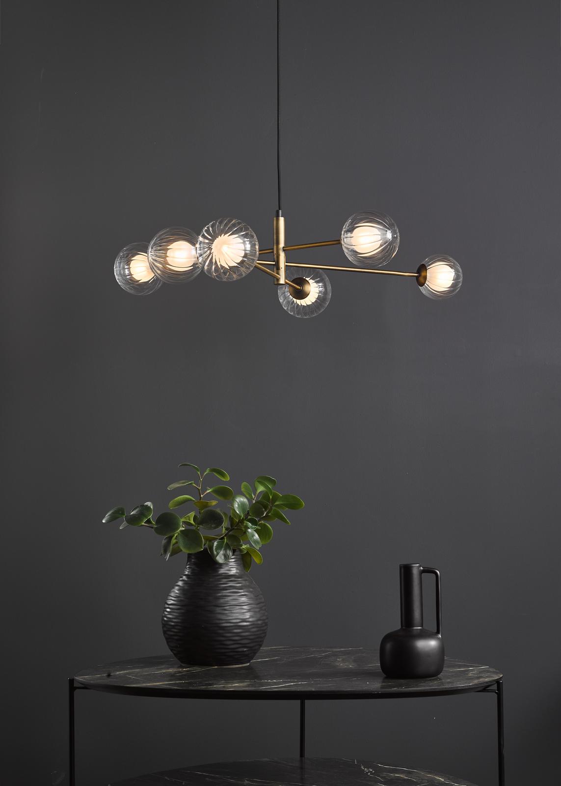 Vignette 6 Light Pendant Aged Brass With Clear/Opal Glass