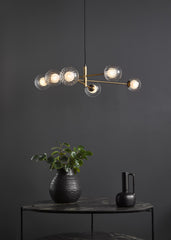 Vignette 6 Light Pendant Aged Brass With Clear/Opal Glass