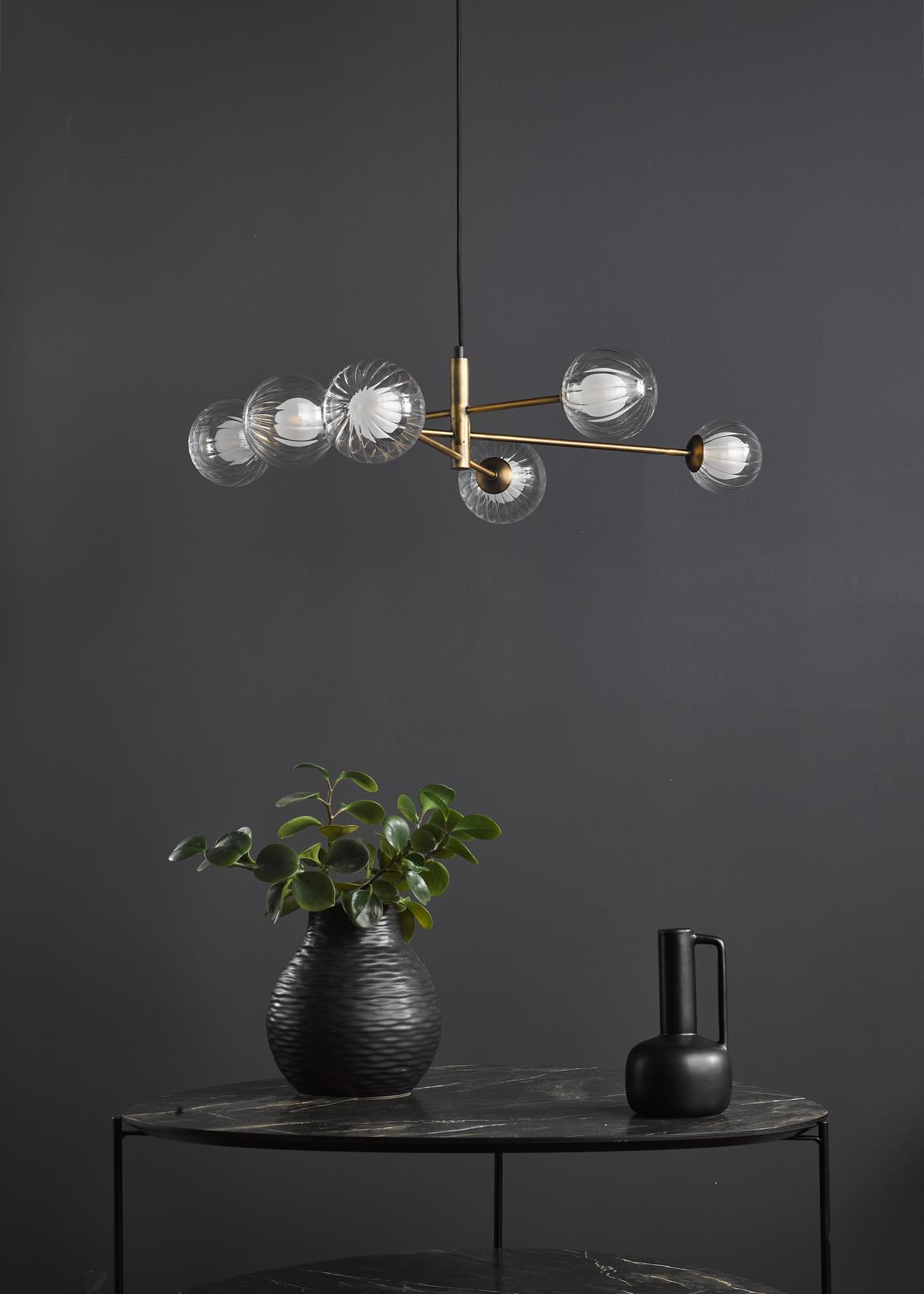 Vignette 6 Light Pendant Aged Brass With Clear/Opal Glass