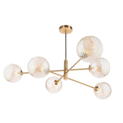 Vignette 6 Light Pendant Aged Brass With Twisted Amber Glass