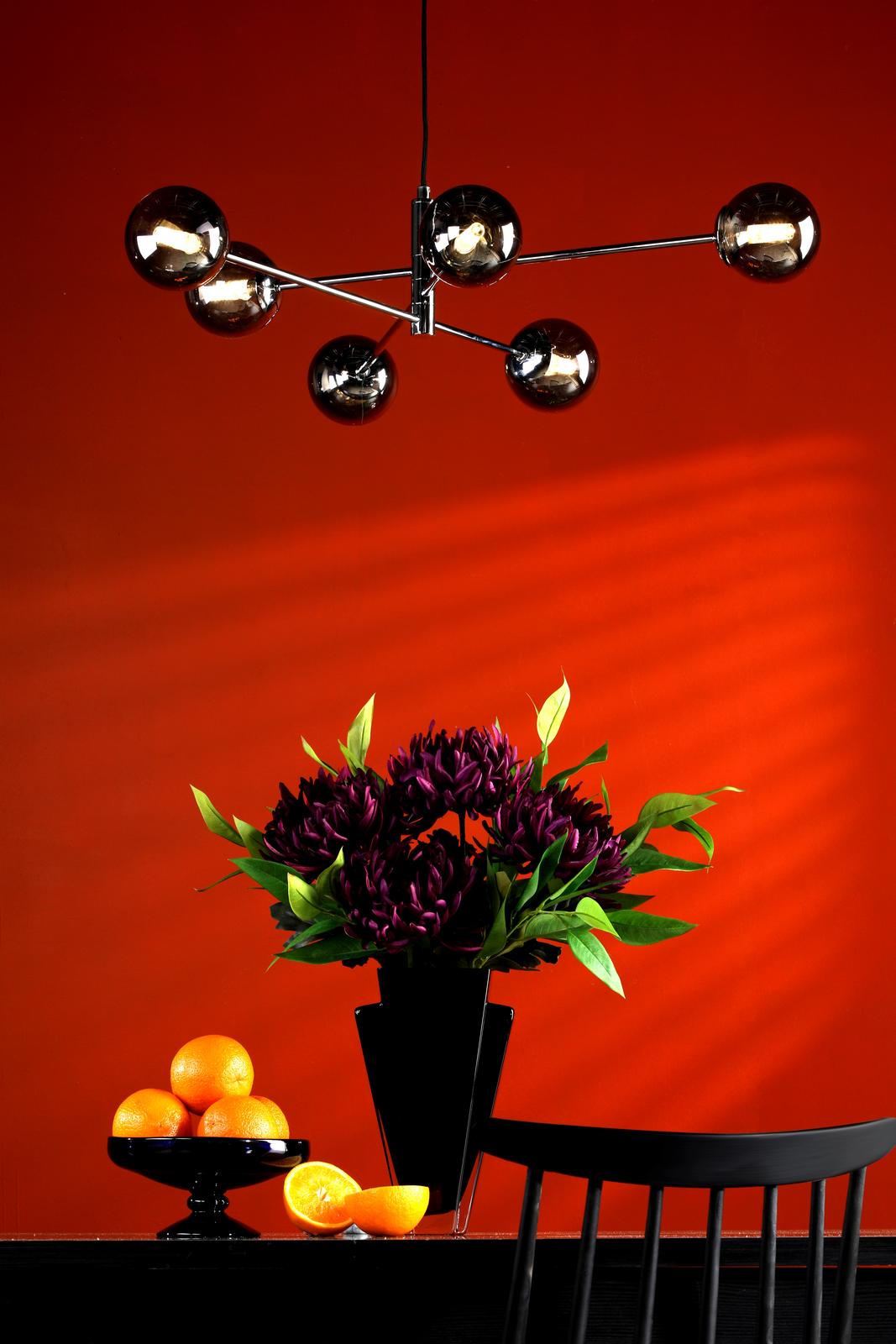 Vignette 6 Light Pendant Polished Chrome With Smoked Glass