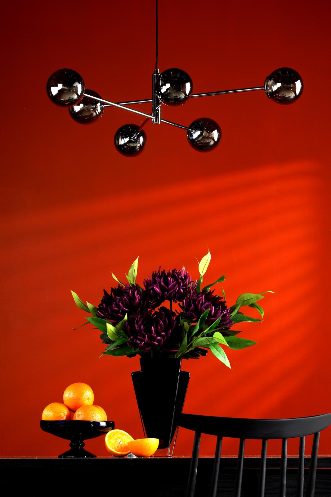 Vignette 6 Light Pendant Polished Chrome With Smoked Glass