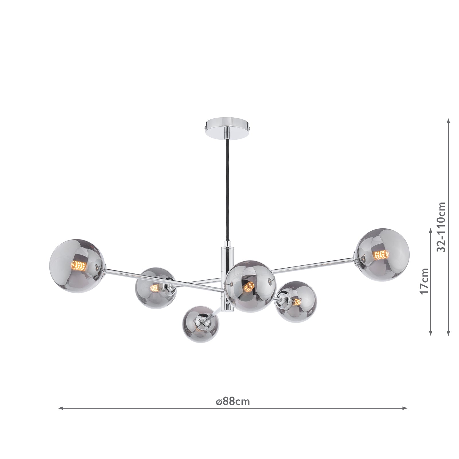 Vignette 6 Light Pendant Polished Chrome With Smoked Glass