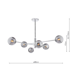 Vignette 6 Light Pendant Polished Chrome With Smoked Glass
